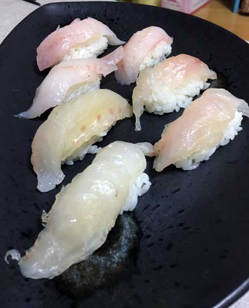 アマダイの昆布〆握りとオキメバルの握り