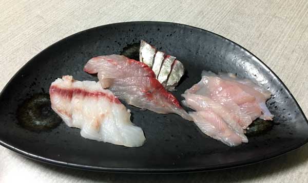 カイワリ、レンコダイ、カガミダイのお造り