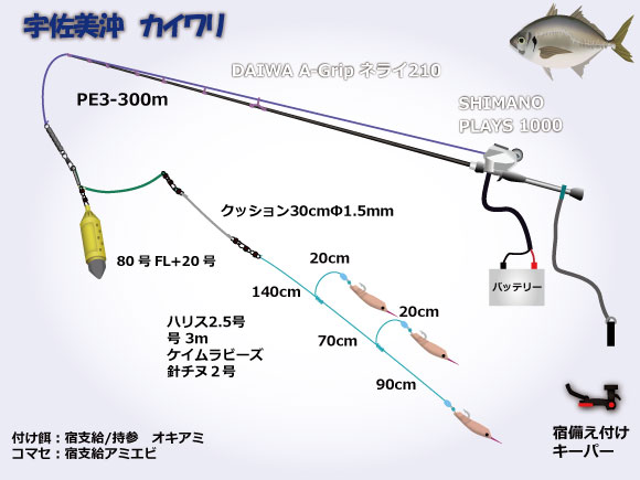 宇佐美沖 カイワリ 仕掛け・タックル図